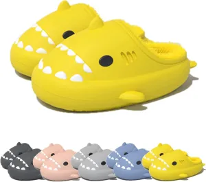 Winter Cloud Slides Shark Slippers Adults Cartoon Fuzzy Slippers Nonslip Soft Comfy Home Slippers (Yellow,10.5,11.5,Men,10,11,Women,Medium)
