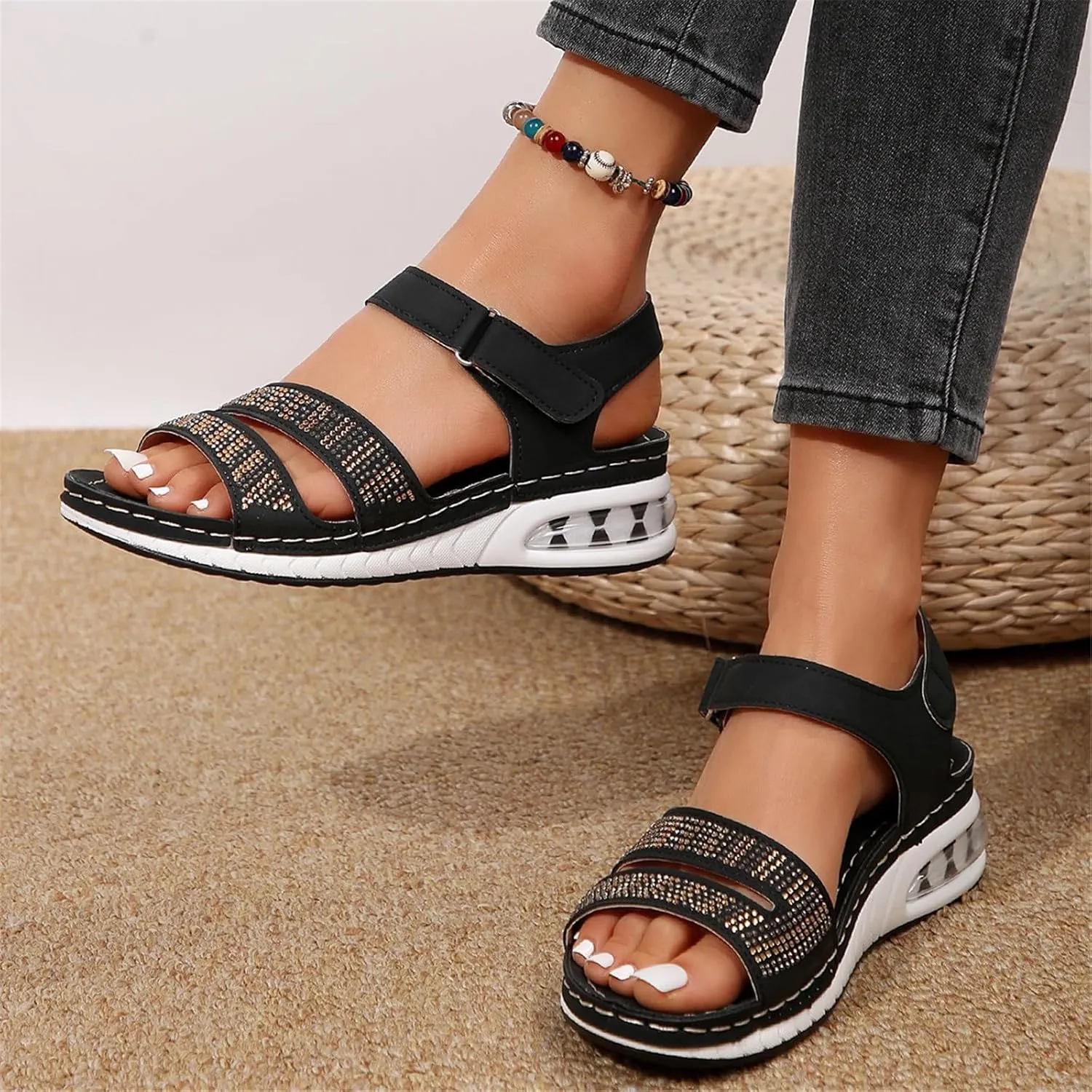 Women Arch Support Walking Sandals Comfortable Orthotic for Orthopedic Shoes Summer Wedges Casual Platform with Adjustable Hook Loop Platform: Ankle Strap Open Toe Dressy Wedge Sandal
