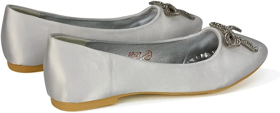 Women Flat Bridal Satin Slip On Ballerina Pumps Ladies Bow Bridesmaid Shoes Size 3-8
