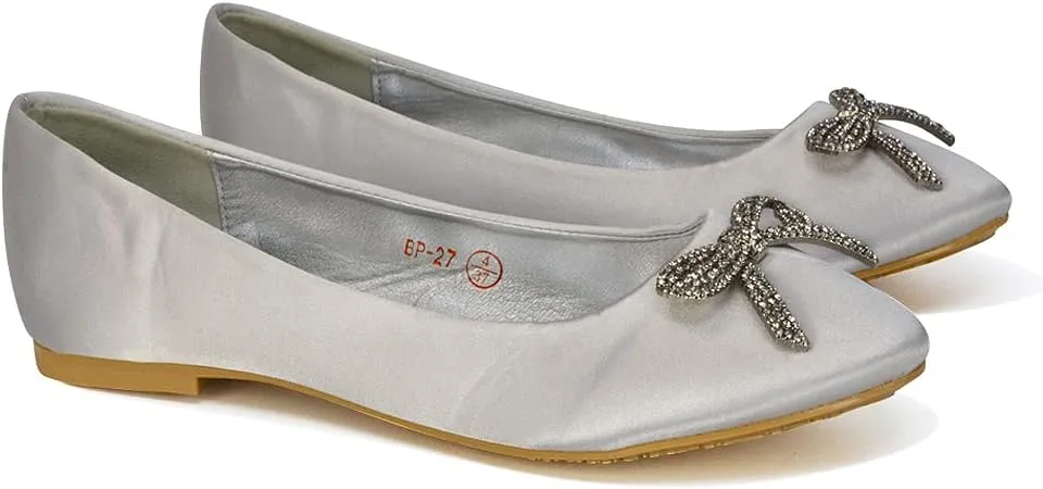 Women Flat Bridal Satin Slip On Ballerina Pumps Ladies Bow Bridesmaid Shoes Size 3-8