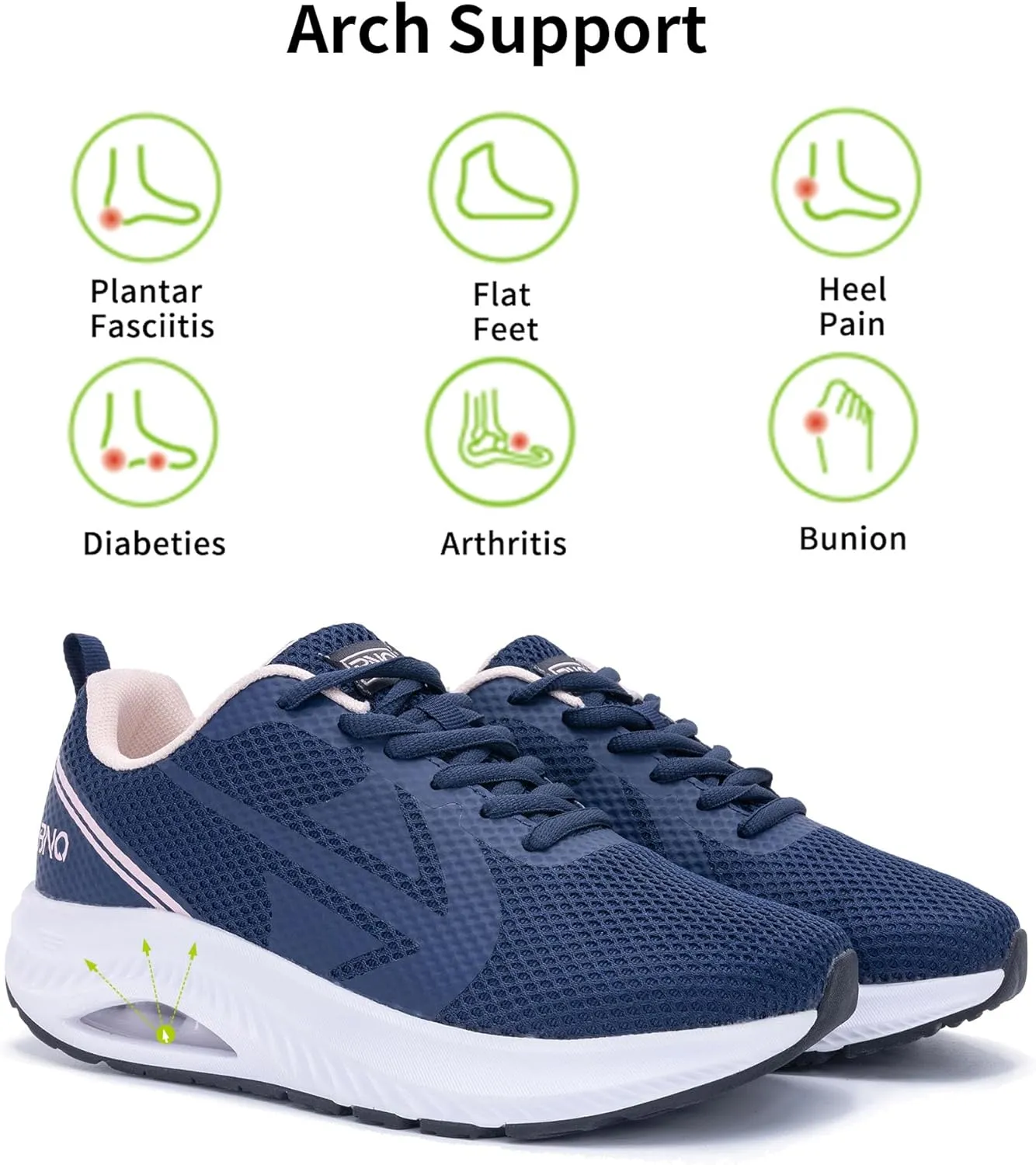 Womens Arch Support Walking Shoes Wide Toe Box Orthotic Sneakers Tennis Shoes for Plantar Fasciitis Pain Relief, Size 6-11