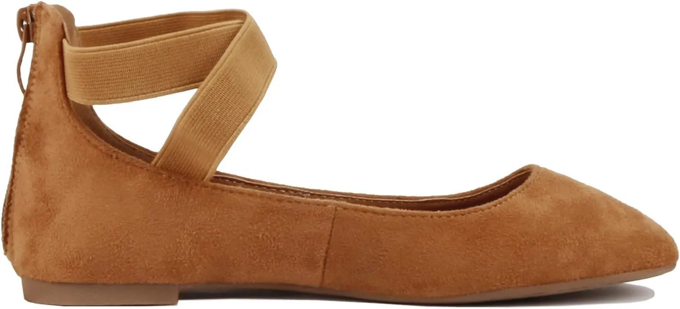 Women's Classic Ballerina Flats with Elastic Crossing Ankle Straps Ballet Flat Yoga Flat Shoes Slip On Loafers