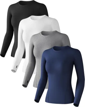 Women's Compression Shirt Long Sleeve Athletic Workout Tops Sun Protection Undershirt for Gym Yoga Running