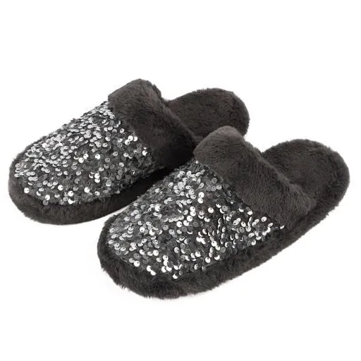 Womens Grey Glam Slide Slipper