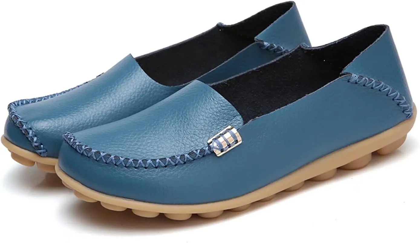 Women's Leather Casual Slipper Loafers Moccasins Driving Shoes Flat Slip On
