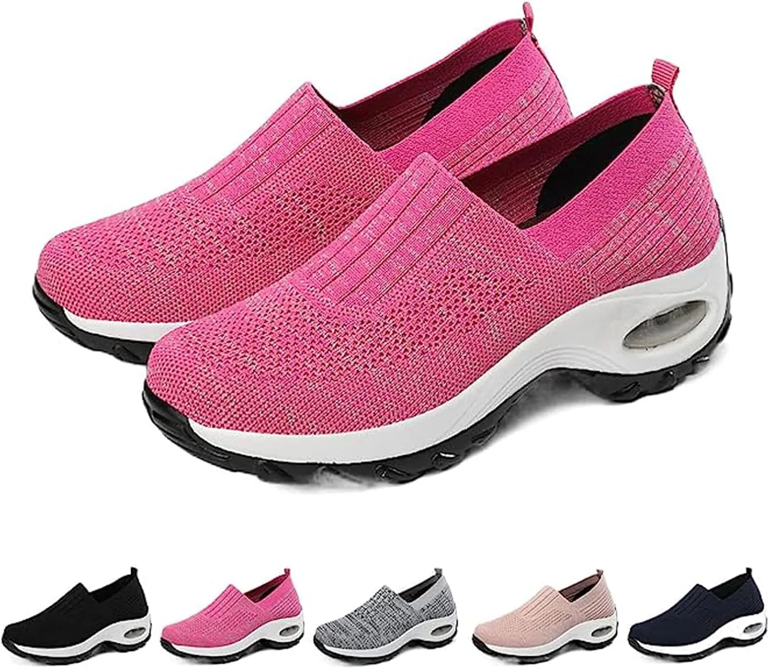 Women's Mesh Orthopedic Air Cushion Trainers Casual Slip-on Sock Walking Shoes Fashion Comfortable Thick Sole Work Laces Arch Support