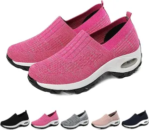 Women's Mesh Orthopedic Air Cushion Trainers Casual Slip-on Sock Walking Shoes Fashion Comfortable Thick Sole Work Laces Arch Support