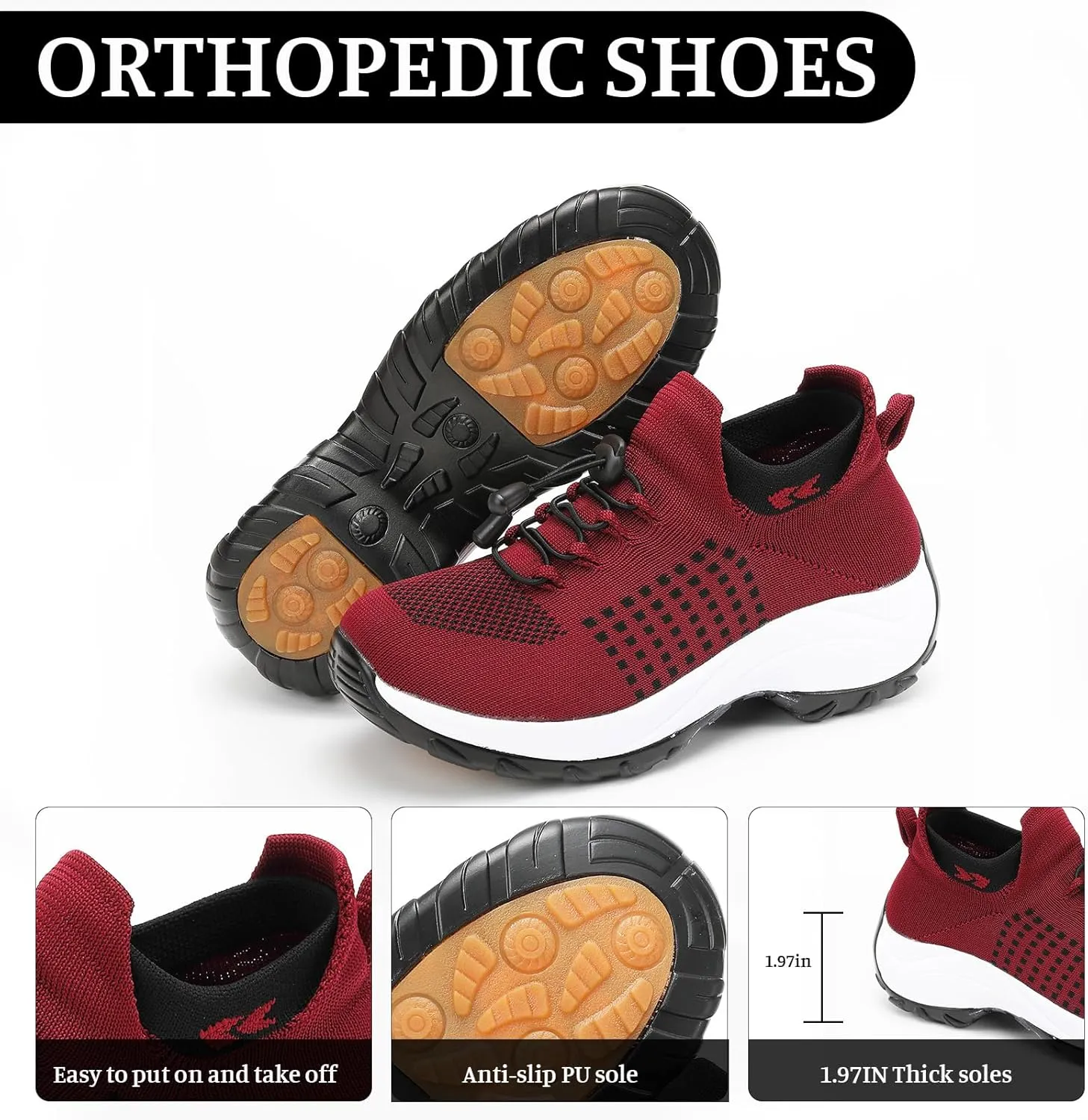 Women's Orthopedic Shoes Slip On Breathable Sneakers Walking Athletic Casual Shoe, Comfortable Trainers for Womens
