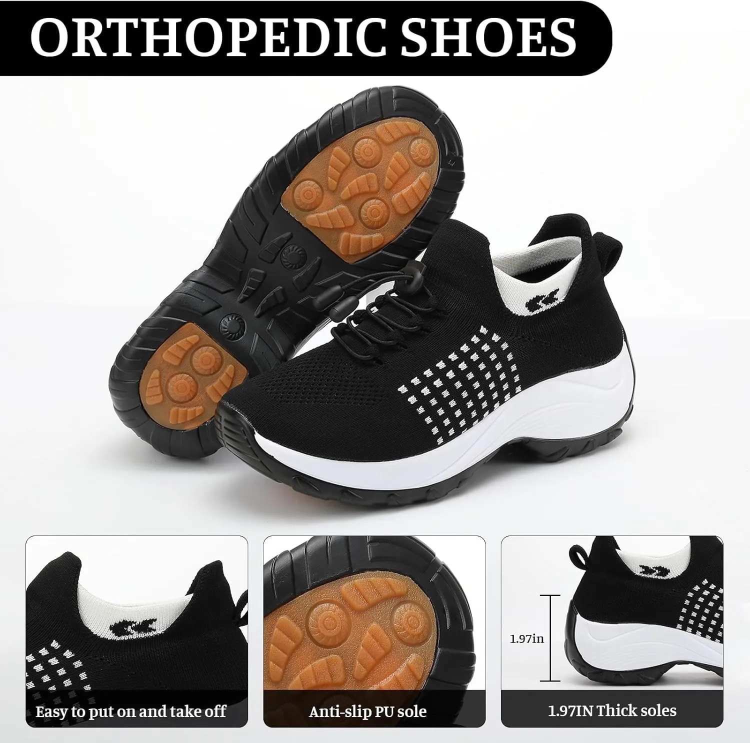 Women's Orthopedic Shoes Slip On Breathable Sneakers Walking Athletic Casual Shoe, Comfortable Trainers for Womens