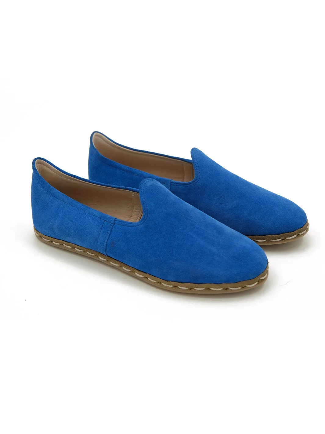 Women's Royal Blue Slip On Shoes - Suede Leather