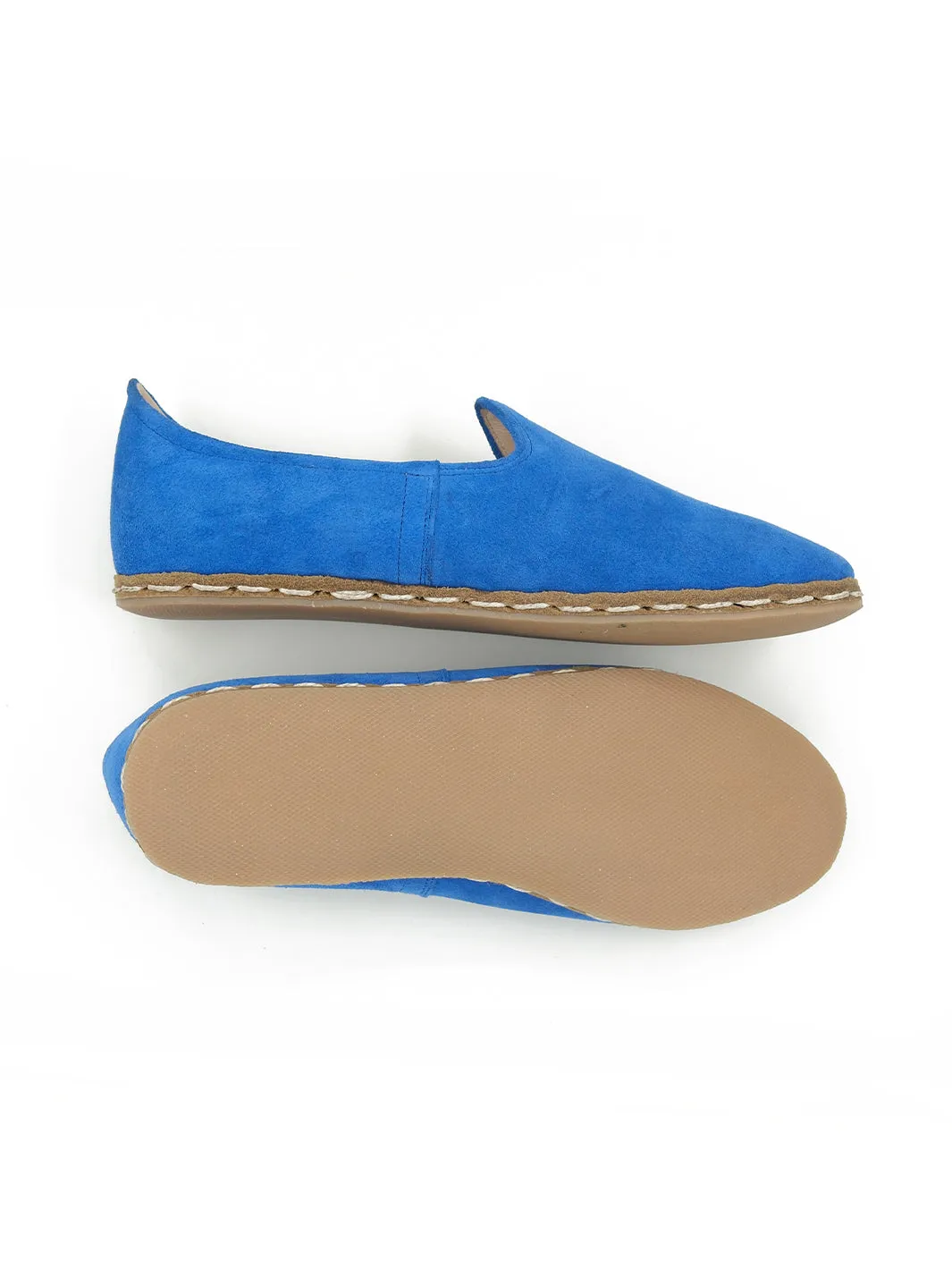 Women's Royal Blue Slip On Shoes - Suede Leather