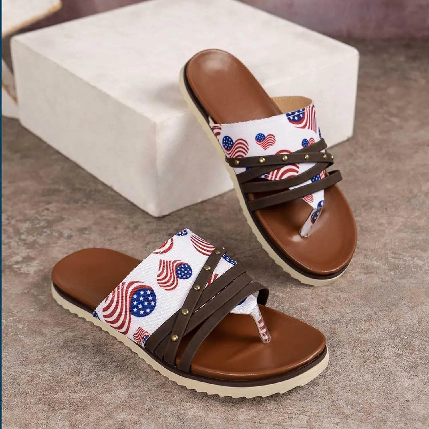 Women's Slip On Flat Sandals Summer Embroidered 2024 Fashion Open Toe Slide Sandals