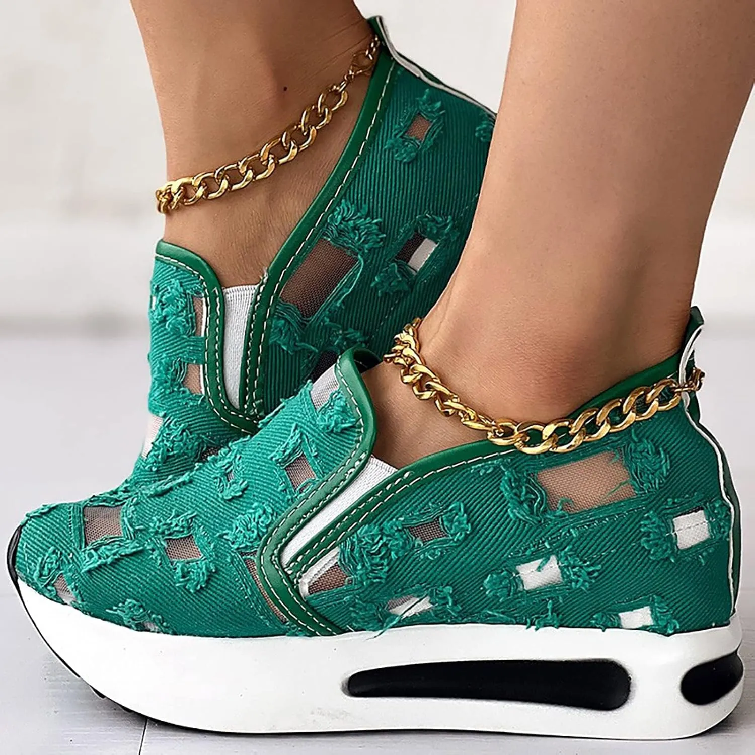 Womens Sneakers Platform Fashion Slip On Walking Shoes Fashion Embroidery Floral Mesh Comfort Shoes Breathable Walking Work Shoe Comfortable Casual Sole Sneaker