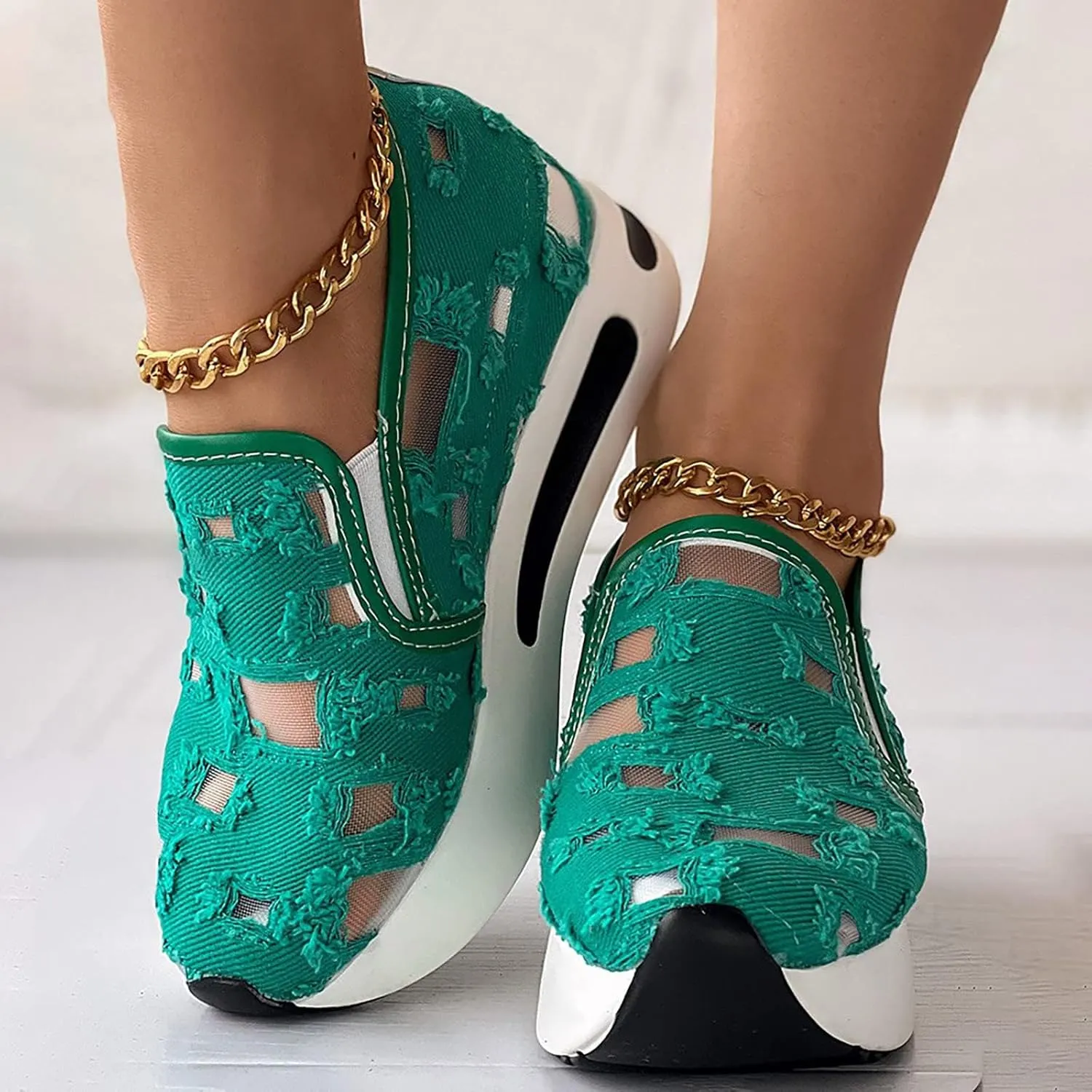 Womens Sneakers Platform Fashion Slip On Walking Shoes Fashion Embroidery Floral Mesh Comfort Shoes Breathable Walking Work Shoe Comfortable Casual Sole Sneaker