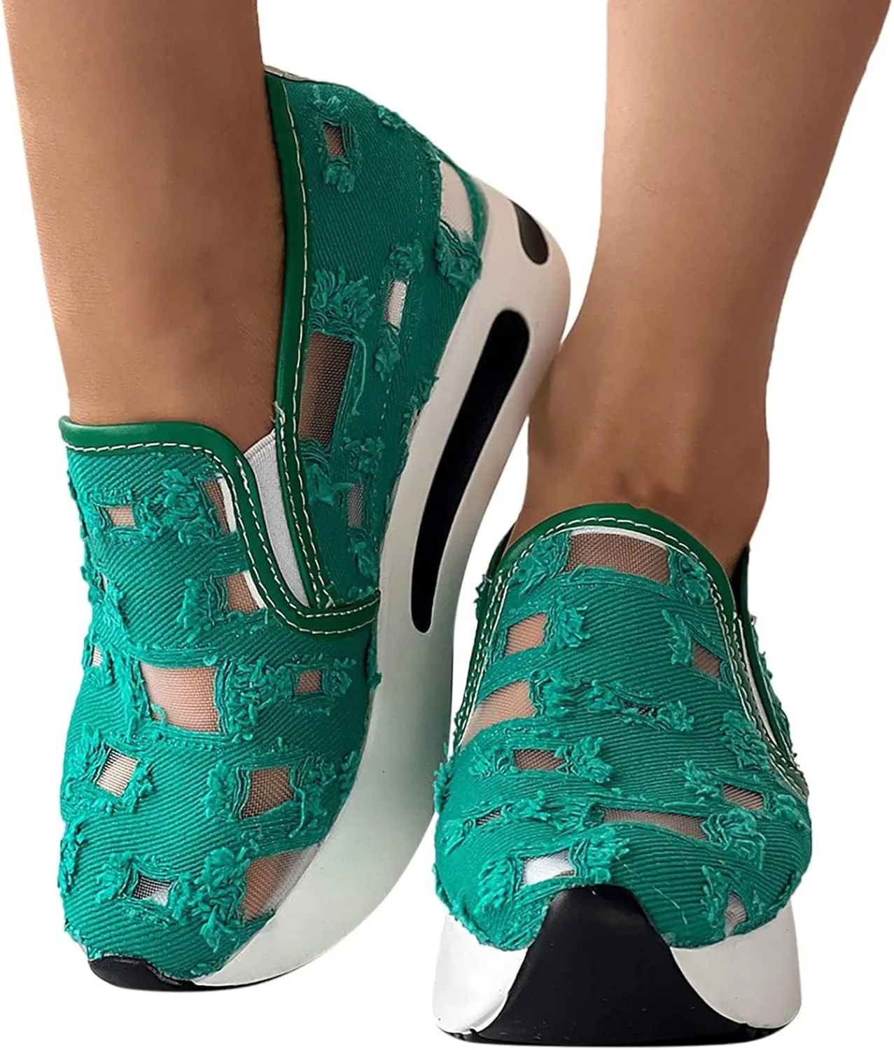 Womens Sneakers Platform Fashion Slip On Walking Shoes Fashion Embroidery Floral Mesh Comfort Shoes Breathable Walking Work Shoe Comfortable Casual Sole Sneaker