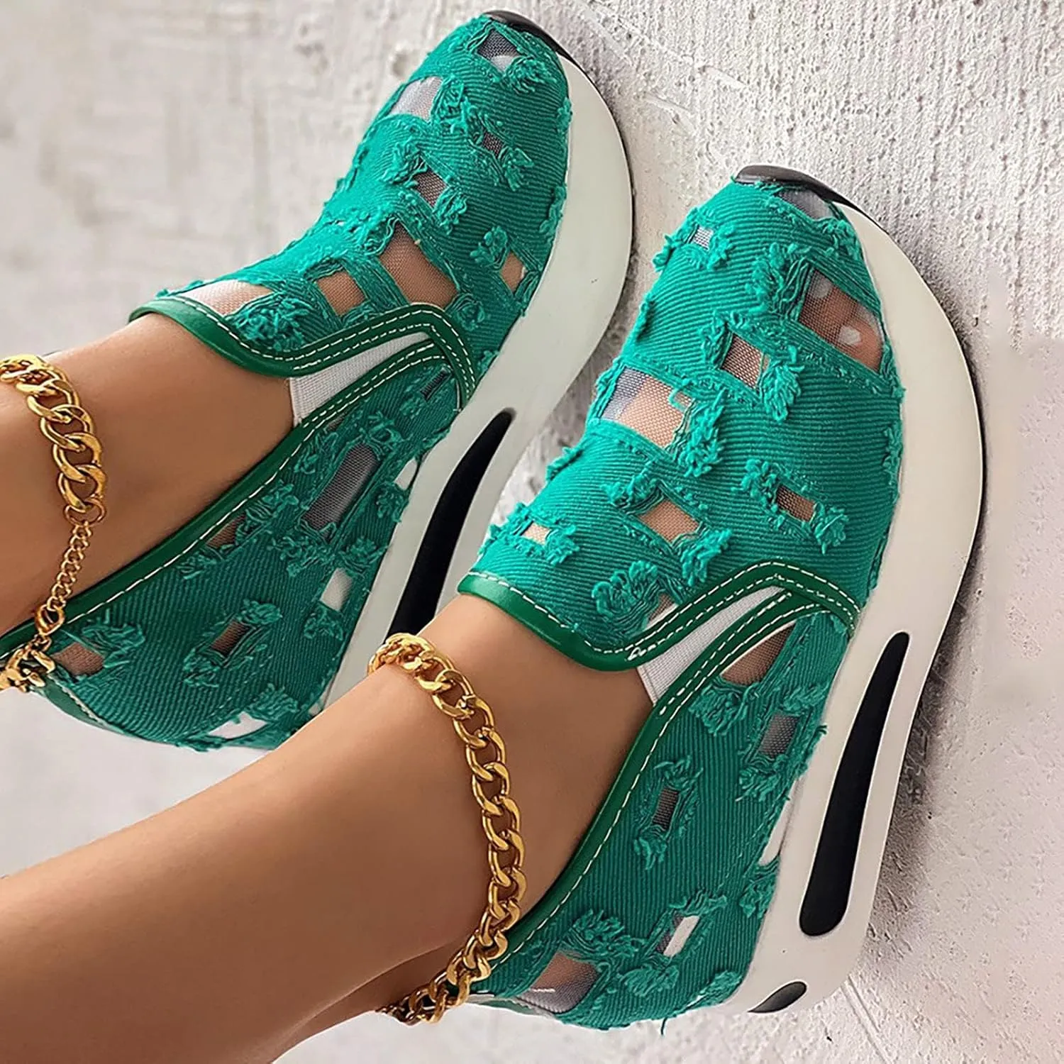 Womens Sneakers Platform Fashion Slip On Walking Shoes Fashion Embroidery Floral Mesh Comfort Shoes Breathable Walking Work Shoe Comfortable Casual Sole Sneaker