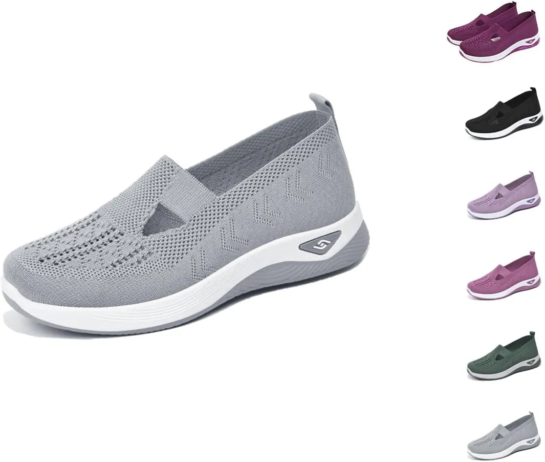 Women's Woven Breathable Soft Sole Shoes Walking Slip on Diabetic Foam Shoes in Sneakers Arch Support，Daily Commuting Shoes