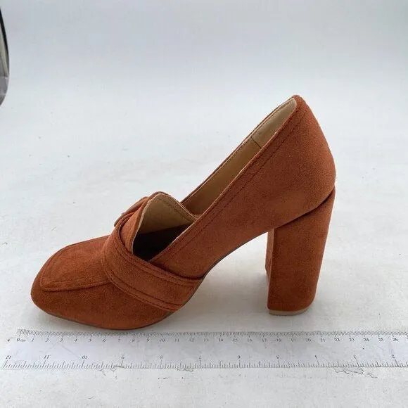 YDN Women Chunky High Heel Square Toe Loafer with Buckle Slip On Suede Office