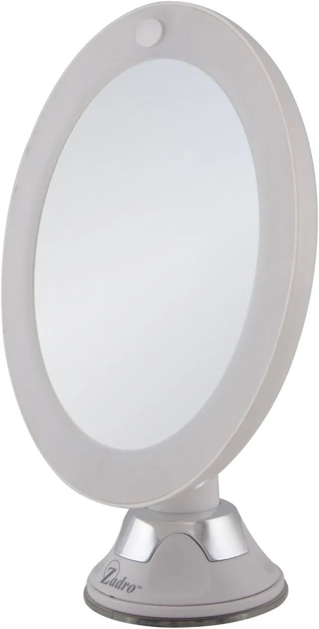 Zadro LED Lighted 10X Magnification Z'Swivel Power Suction Cup Vanity Wall Mount Beauty Makeup Mirror, White