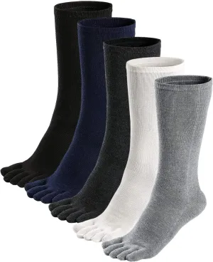ZAKASA Mens Toe Socks Athletic Running Cushion Five Finger Cotton Crew Socks