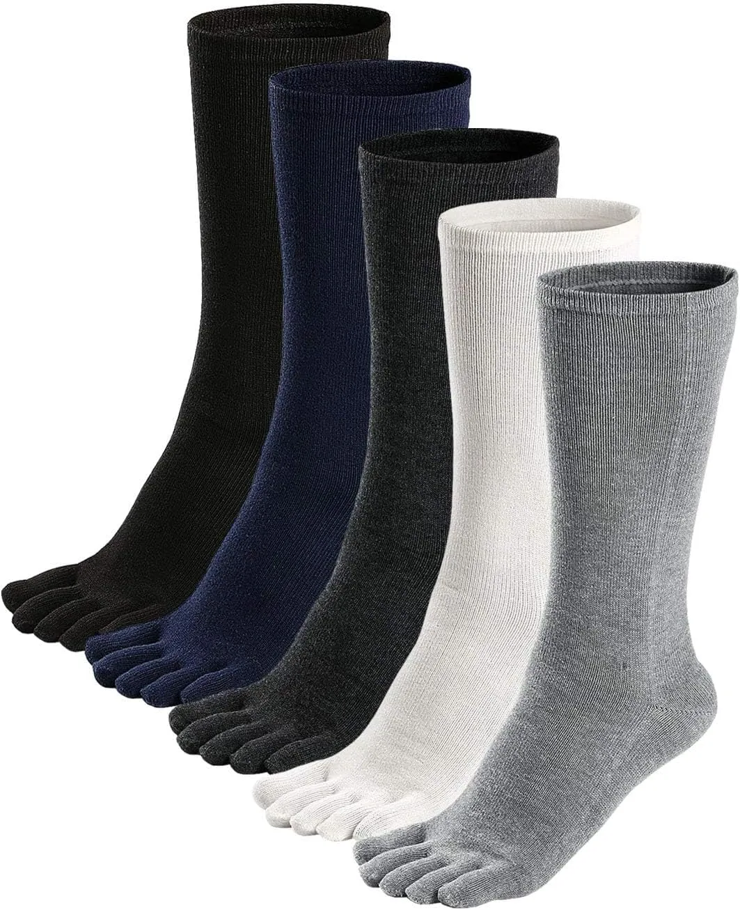 ZAKASA Mens Toe Socks Athletic Running Cushion Five Finger Cotton Crew Socks