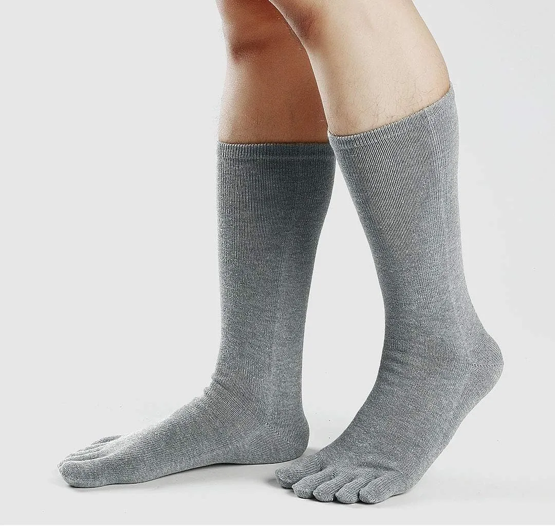 ZAKASA Mens Toe Socks Athletic Running Cushion Five Finger Cotton Crew Socks