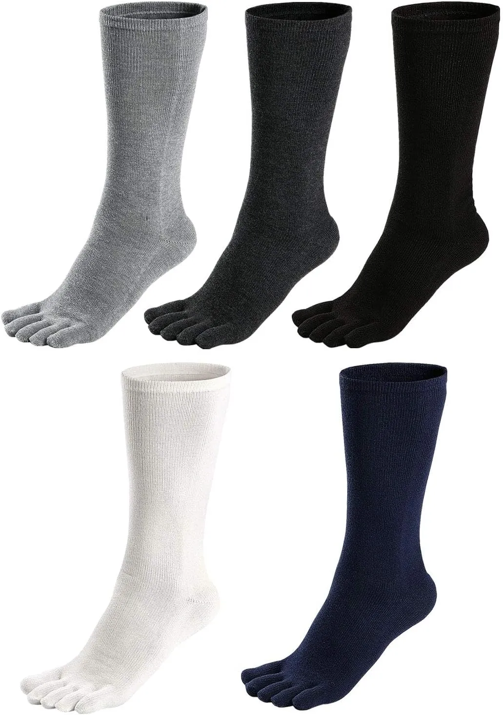 ZAKASA Mens Toe Socks Athletic Running Cushion Five Finger Cotton Crew Socks