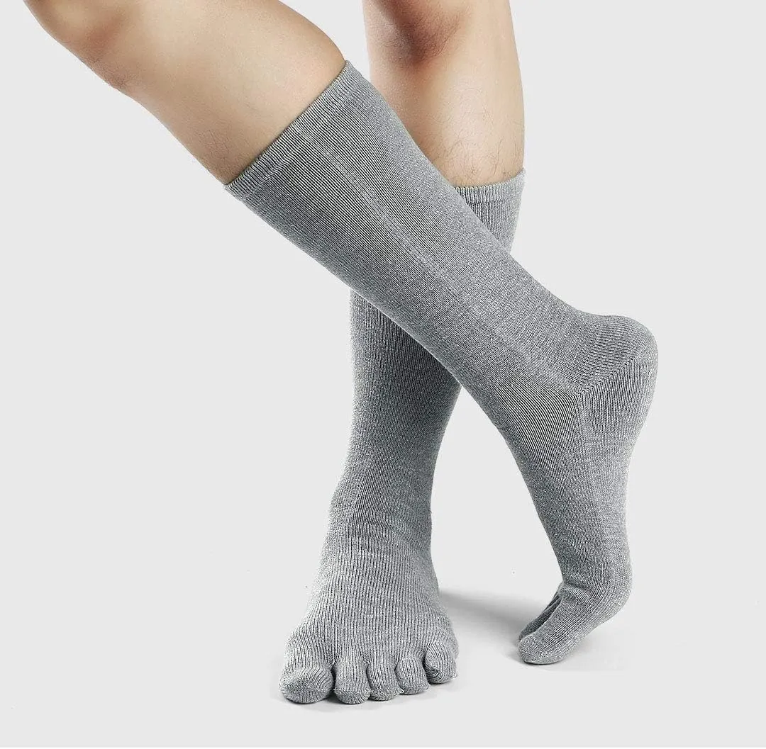 ZAKASA Mens Toe Socks Athletic Running Cushion Five Finger Cotton Crew Socks