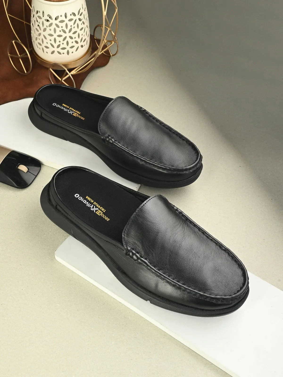 Zero Gravity Black Leather Slip-On Mules