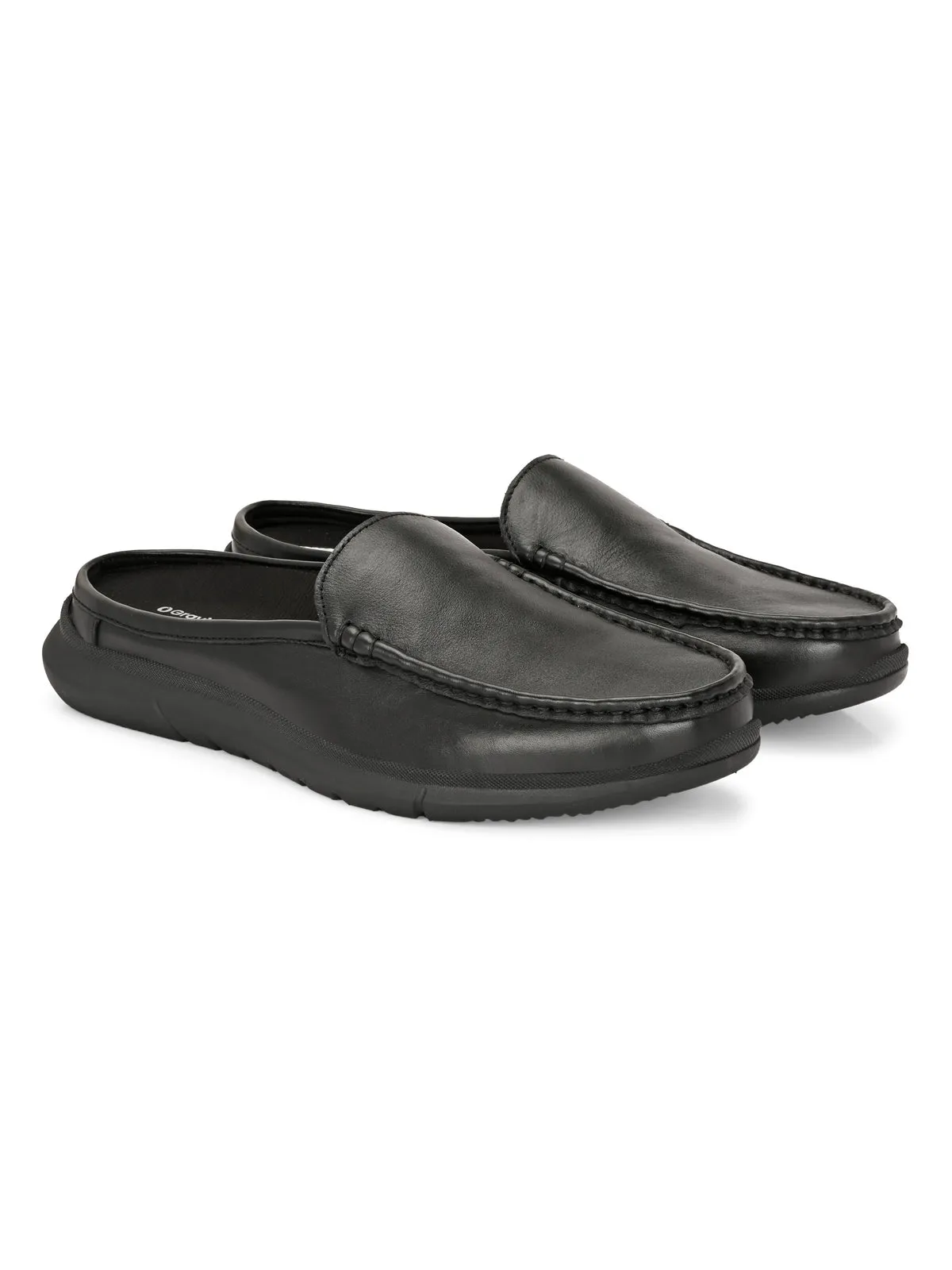 Zero Gravity Black Leather Slip-On Mules